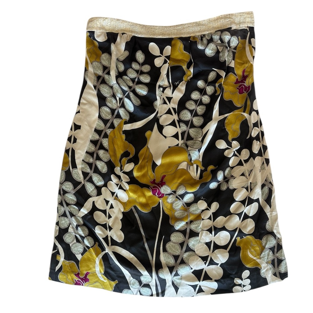 Trina Turk Black Floral Midi Skirt with Gold and Cream Accents